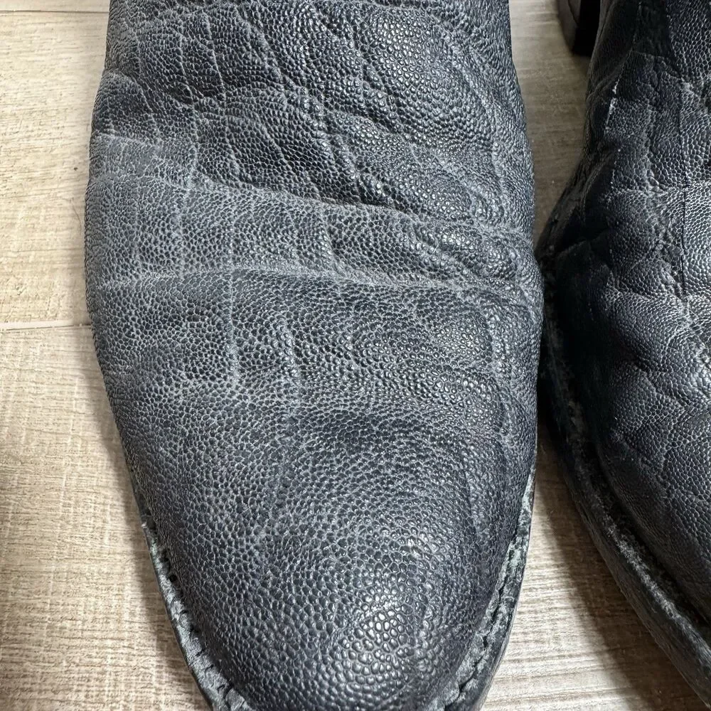 Nocona Men’s 9 D Black Leather Elephant Print USA Vintage Western Cowboy Boots